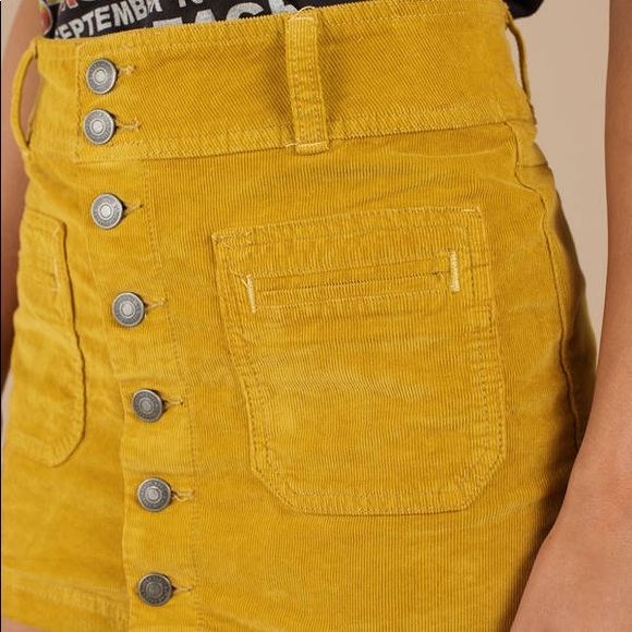 FREE PEOPLE Yellow Corduroy Skirt - Picture 2 of 6